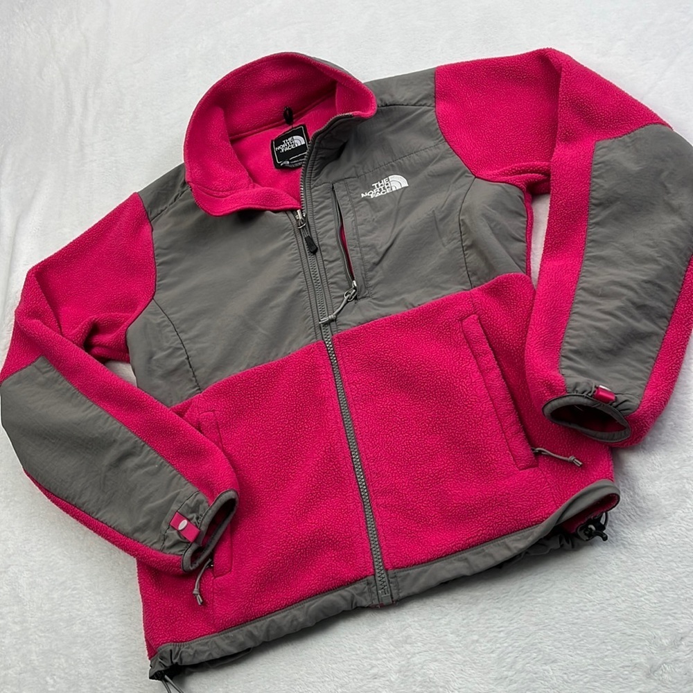 Theβ North Face Hot Pink Gray Women's S Polartec Fleece Denali Jacket